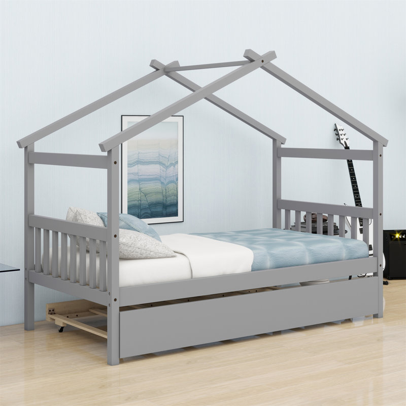 Lit en bois avec lit gigogne, Gris