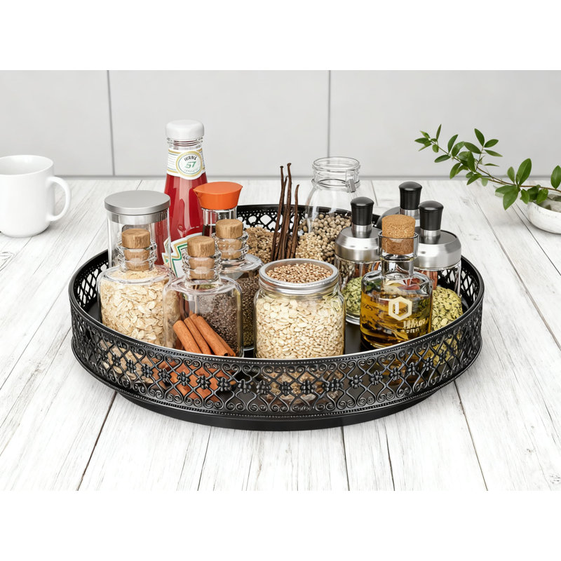 Heavy-Duty Metal Lazy Susan Turntable Organizer With 360-Degree Rotation, Raised Floral Edges And Non-Slip Base For Kitchen Cabinet, Pantry, Bathroom Countertop Storage