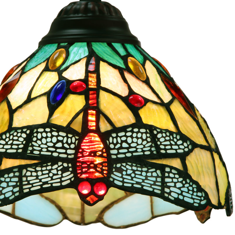  Mini-luminaire suspendu 1 lumière de style Tiffany Empress en bronze foncé de 8 po de largeur