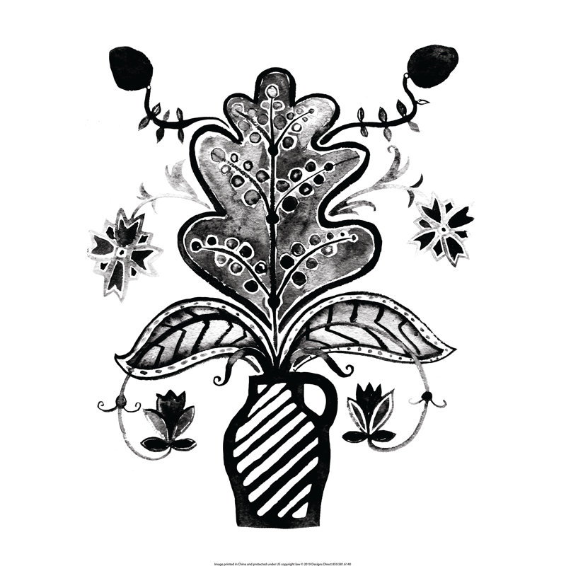 Fleurs noires et blanches dans un vase - impression, H 18 po x l 12 po