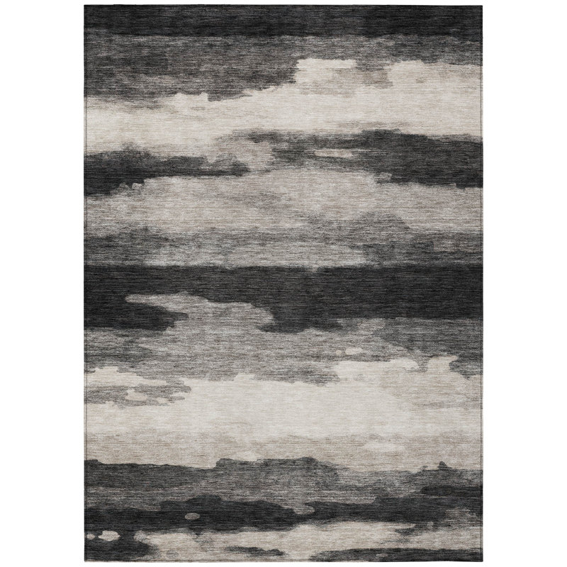 Machine Washable Indoor/Outdoor Chantille ACN2876 Abstract Rug, 9' x 12', Black