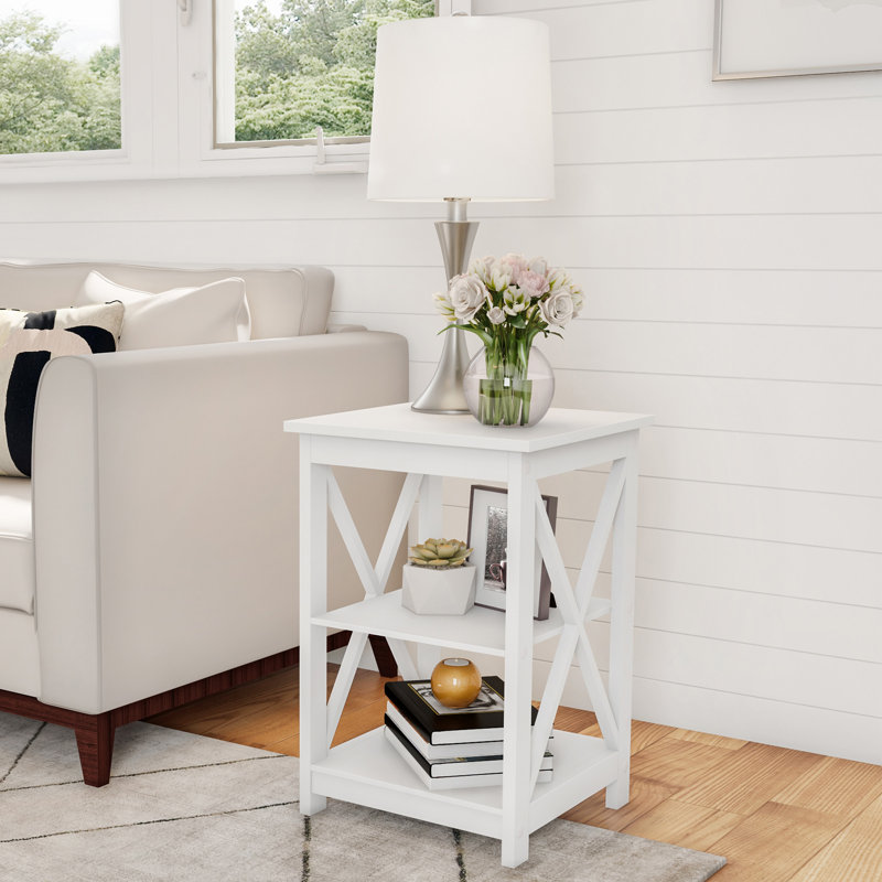 Odder Wooden End Table  with Storage - Modern Style Sofa Side Table with X-Shape Design and Two Shelves - For Living Room or Bedroom