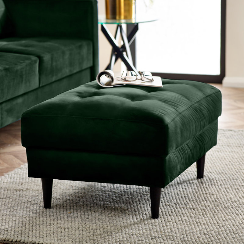 Jodi Velvet Footstall Ottoman - Upholstered Modern Retro Fabric Stylish & Contemporary, Green