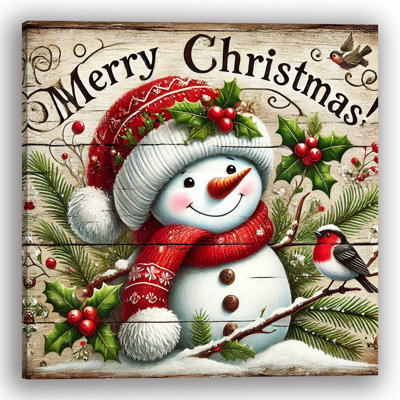 Cheerful Snowman and Festive Friends Christmas Canvas Print Wall Art