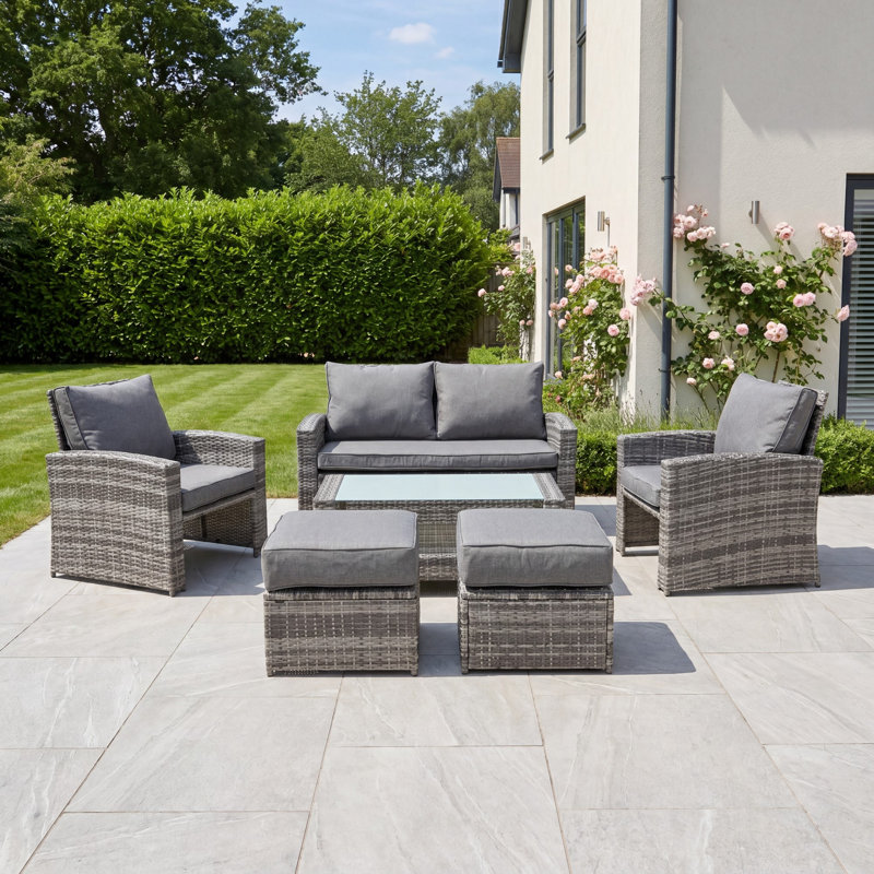 Dovera 6 Seat Rattan Patio Set, Black & Grey