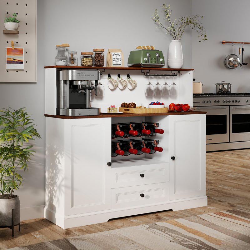 Cabinets de bar à vin 55,3 "avec porte-bouteilles en cuir et lumières DEL