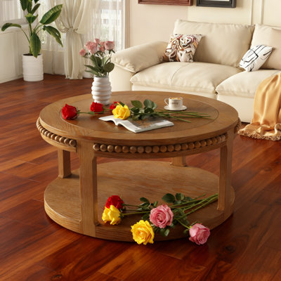 Vespera 31.5" Round Coffee Table with Solid Wood Legs