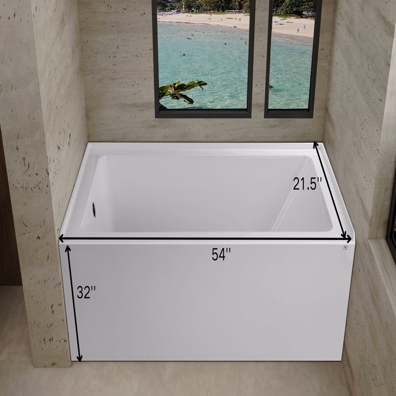 Baignoire en alcôve 54 po x 32 po - Baignoire de trempage en acrylique avec tablier intégré, drain à gauche, installation à trois parois, baignoire de salle de bain moderne