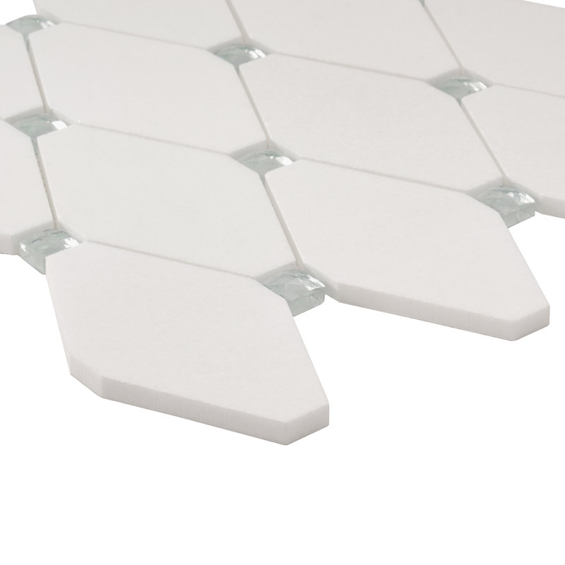 Mirage Diamond 11.25" x 10.50" Polished Marble and Glass Mosaic Wall Tile (0.82 Sq. Ft. / Sheet), Thassos