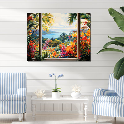 Tropical Windows View Blooms 4 - Coastal Windows Wall Art