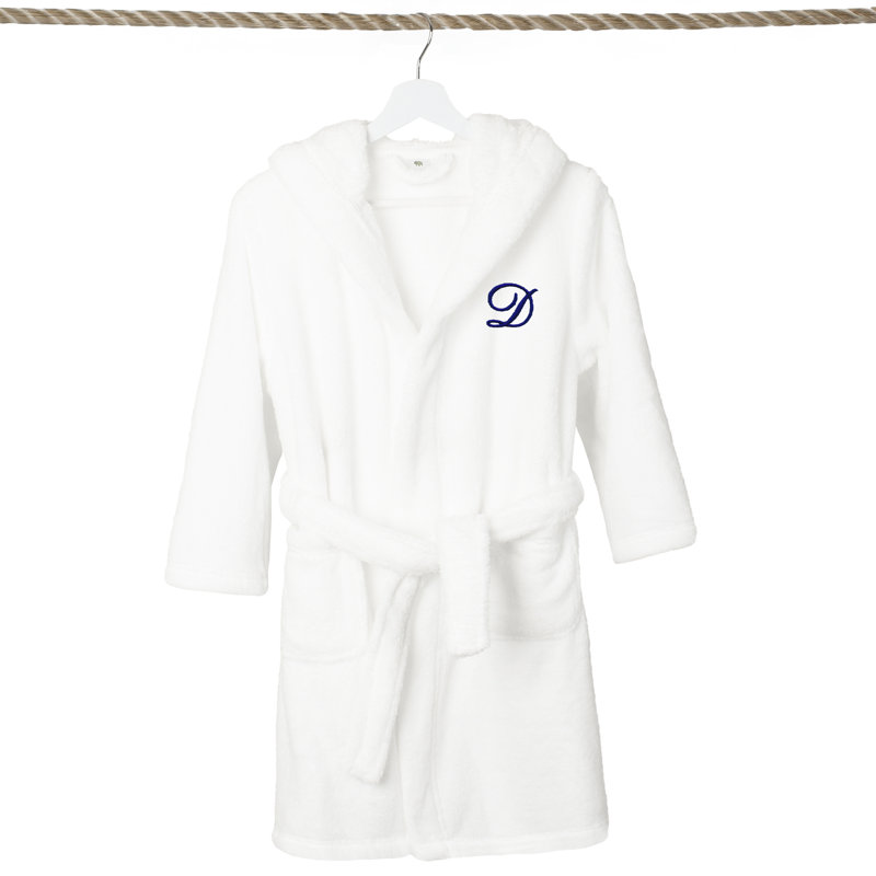 Peignoir en molleton mi-mollet personnalisé pour enfants avec poches et capuche, S, D