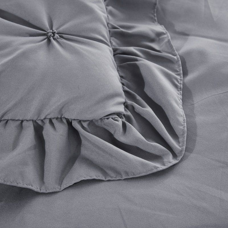 Ensemble d'édredon 5 pièces princesse romantique Pintuck, Gris, Édredon pour lit grand + quatre taies décorative