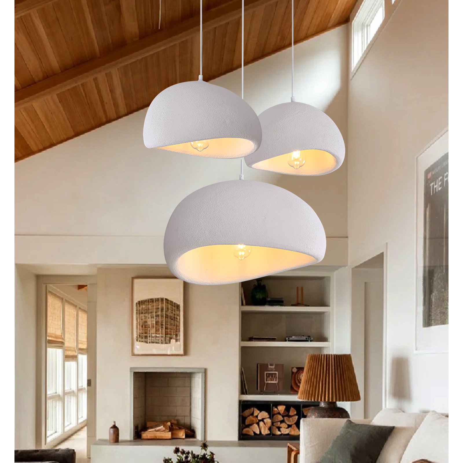 Jimyah 1- Light White Polystyrene Unique/Statement Modern Pendant, 55" H x 11.8" W x 9.45" D