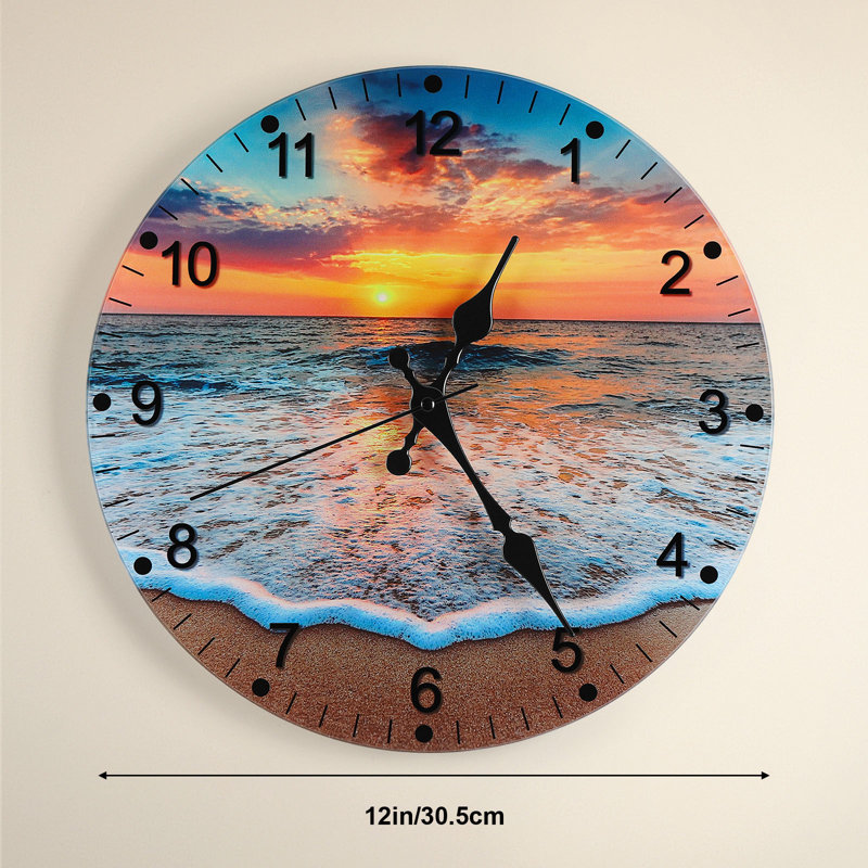 12 Inch Glass Wall Clock - Beach