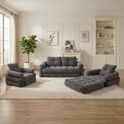 Compression Folding Living Room Sofa Set Of 3 With Backrest, Boneless Fold Out Couch Bed With Handle, 2 In 1 Convertible Bean Bag Chair To Floor Sofa Lounger, Comfy Folding Couch For Bedroom & Living Room