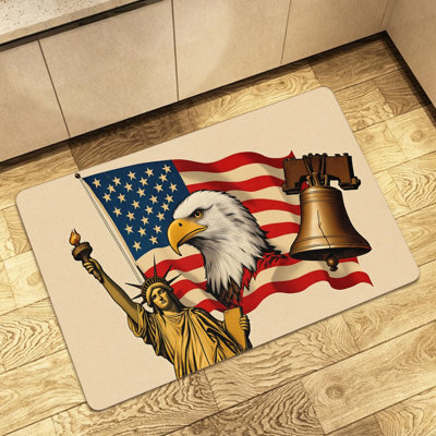 Interior and Exterior Applicable Use 24 "x 36" Statue Liberty Eagle Liberty Bell Standing Mat for Memorial Day