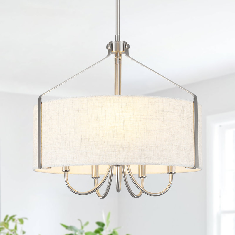 Lustre tambour cylindrique en fer à intensité variable avec abat-jour en tissu blanc 18,35 po Ciriclio, Nickel