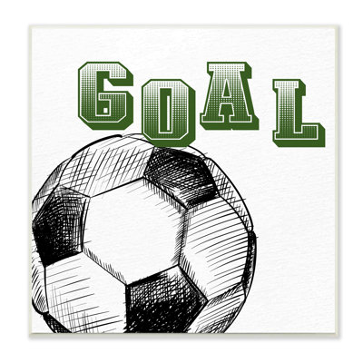 But, ballon de soccer, sport, vert, typographie, gris, ferme rustique, estampe numérique encadrée, art texturé par Kim Allen
