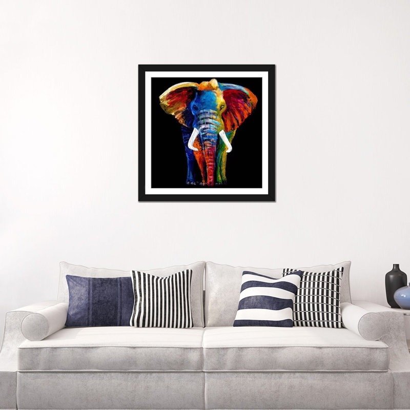 «The Great Elephant», reproduction sur toile, Papier beaux-arts encadré noir, H 3 po x l 24 po x P 24 po, Blanc