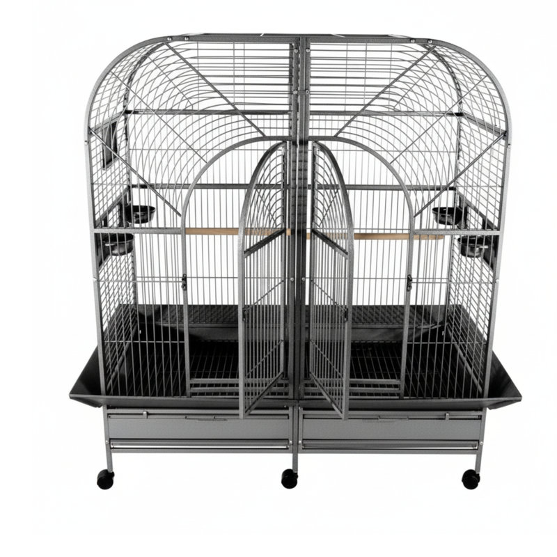 Double cage d'ara avec diviseur - Platine, Platine