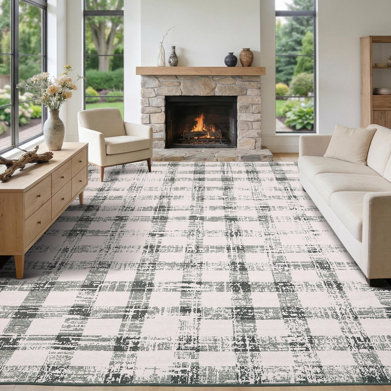 9x12 Checkered Area Rug Washable Modern Geometric Rug Non Slip Carpet for Bedroom Living Room Dining Room Green, Green