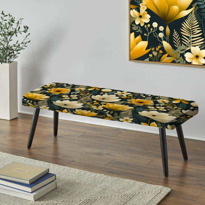 Rétro motif floral Revival Botanical III - Banc noir rembourré