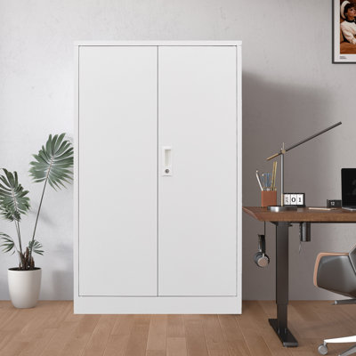 42"H Black Folding Filing Metal Storage Cabinet With Door Lock And Adjustable Shelves For Home Office And School