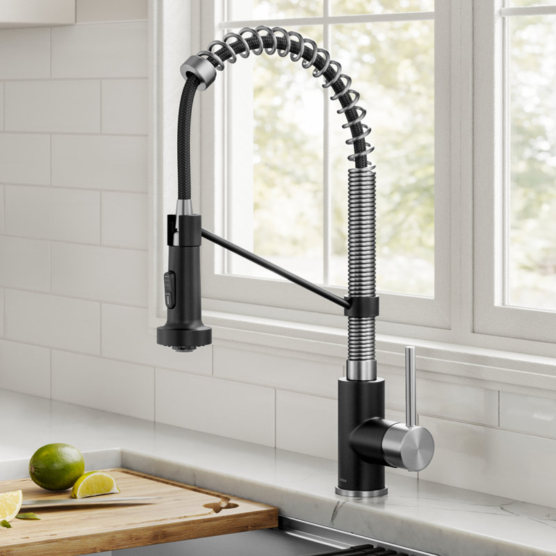 Robinet de cuisine à poignée simple KRAUS Bolden, Acier inoxydable / noir mat