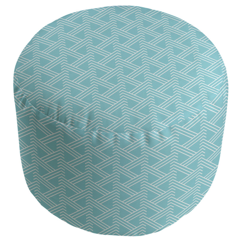 Upholstered Pouf, Teal/White