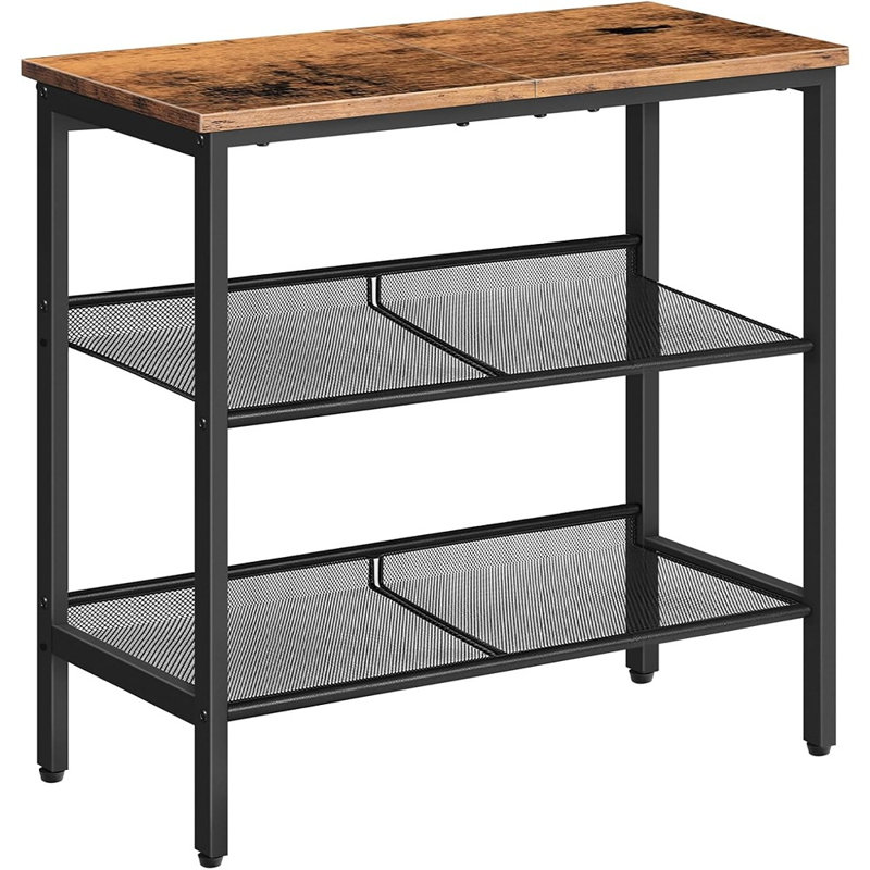Table de bout étroite à 3 niveaux avec tablettes réglables, table de chevet brun rustique et noire pour le salon, la chambre à coucher, le couloir et les petits espaces