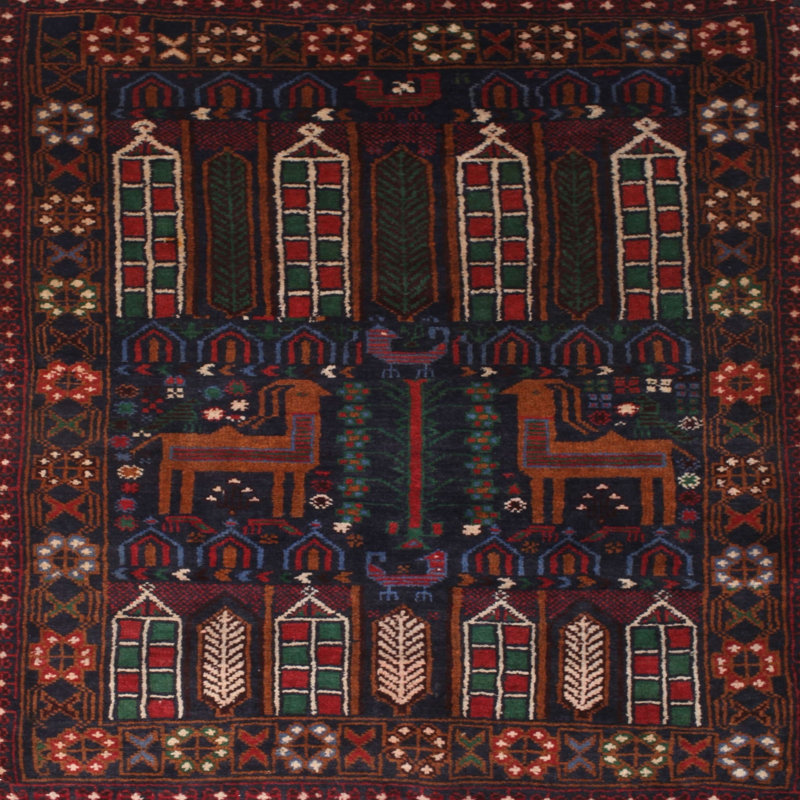 Tapis traditionnel brun / rouge / vert, Rond 7 pi