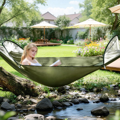 3-in-1 Portable Camping Hammock with Mosquito Net, 440lbs Capacity Hammock Tent with Dual-Way Zippers Storage Pocket for Outdoor Camping Hiking Backpacking