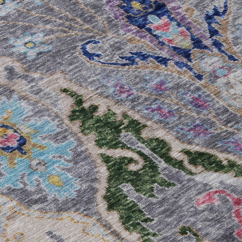 Tapis intérieur / extérieur gris lavable à la machine Xhevrie, Rectangle 10 pi x 14 pi