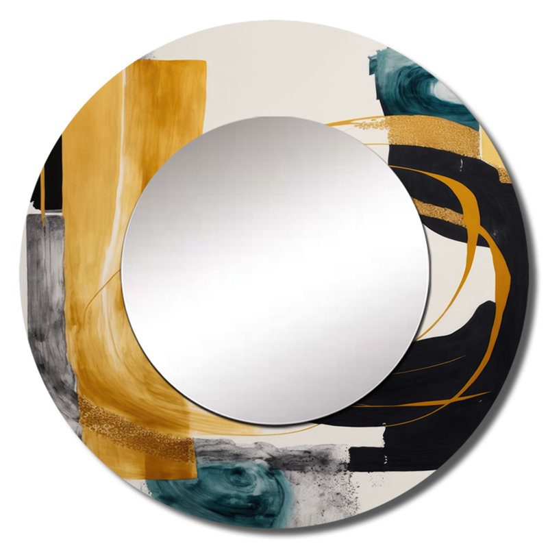 Poussoir moderne vert Art Deco III - miroir transitionnel, miroir mural rond vert unique, impression sur métal, 23 po x 23 po