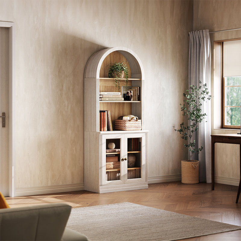 Bibliothèque haute cintrée Monos avec portes vitrées, blanche, White