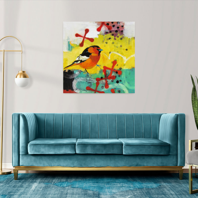 Lune qui patauge, art d'oiseau contemporain, H 36 po x l 36 po