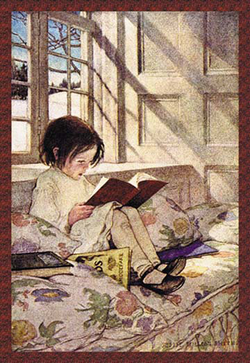 "Livres en hiver" par Jessie Willcox Smith, reproduction d'art, H 66 po x l 44 po x P 1,5 po