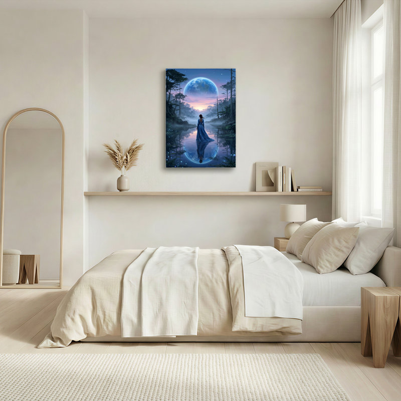 Art mural sur toile Gallery Wrap pour le salon, la chambre à coucher, le bureau ou le vestibule - Décoration murale décorative avec forêt clair de lune