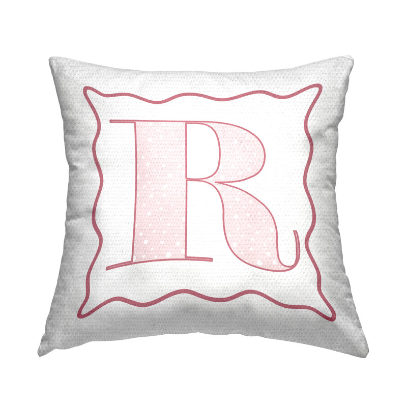Coussin décoratif à pois rose lettre intérieur / extérieur, R
