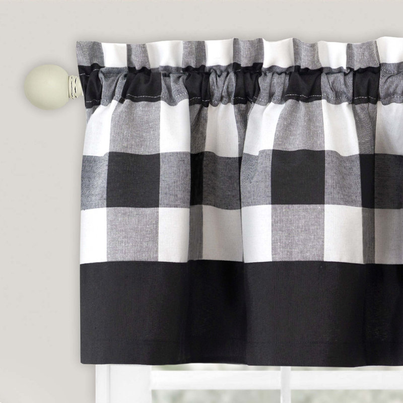 Anthe Gingham Tailored Kitchen Curtain, Black, 24" H x 57" W
