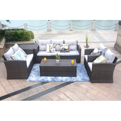 Godfrey Wicker 7 - Person Patio Conversation Set with Cushions