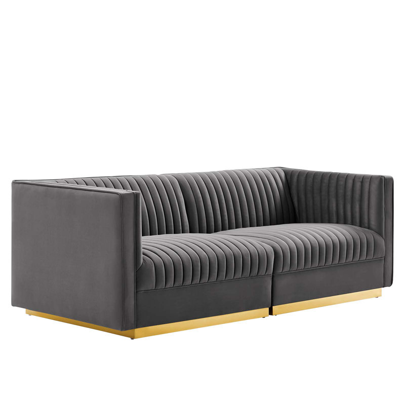 Causeuse modulaire en velours Sanguine Channel, Velours gris