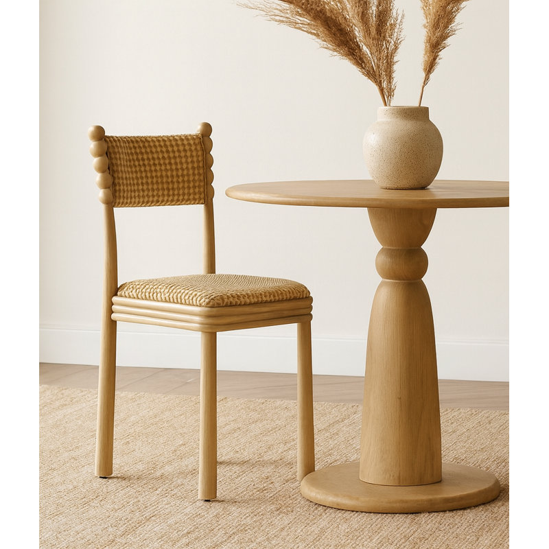 Hulu Chair, Camel Checker, Natural Wood