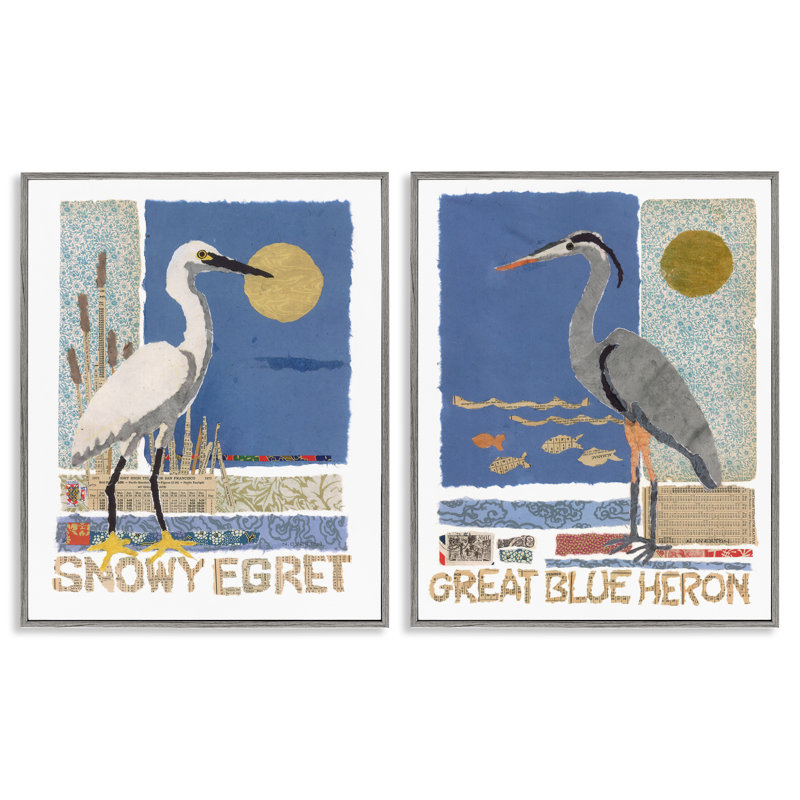 Ensemble de 2 giclées encadrées Snowy Egret & Great Blue Heron, design par Nancy Overton, Estampe numérique Farmhouse