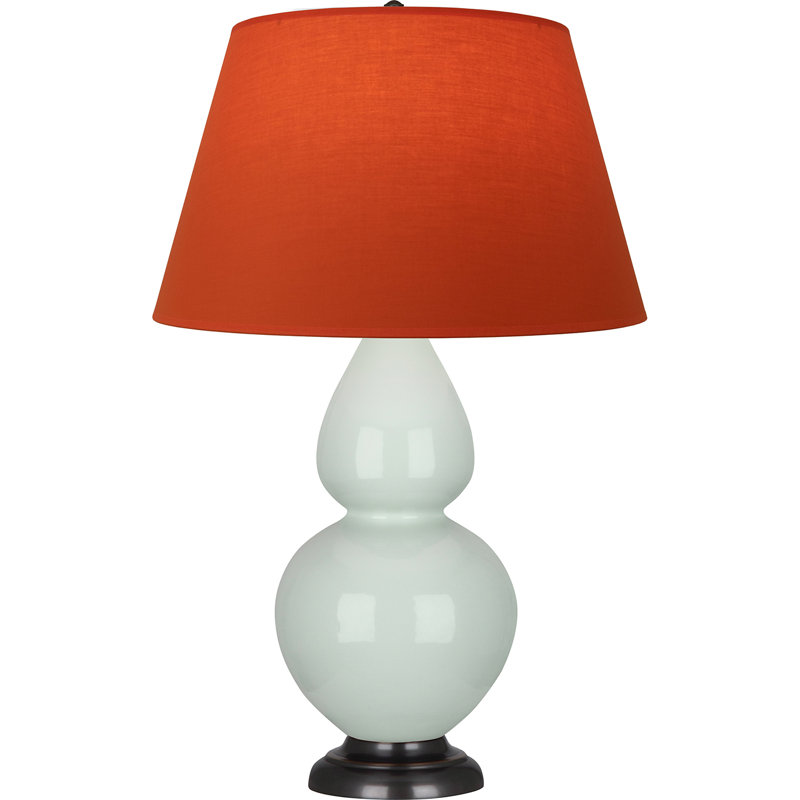 Lampe de table double gourde en céramique, Tangerine / doublure taupe, Céladon glacé / bronze, Bronze