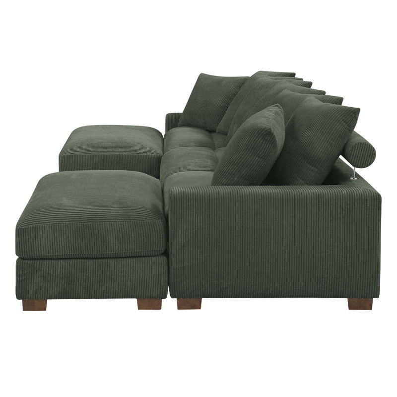 Canapé modulaire réversible Ashira, Velours côtelé vert olive, H 34 po x l 122,5 po x P 67,5 po