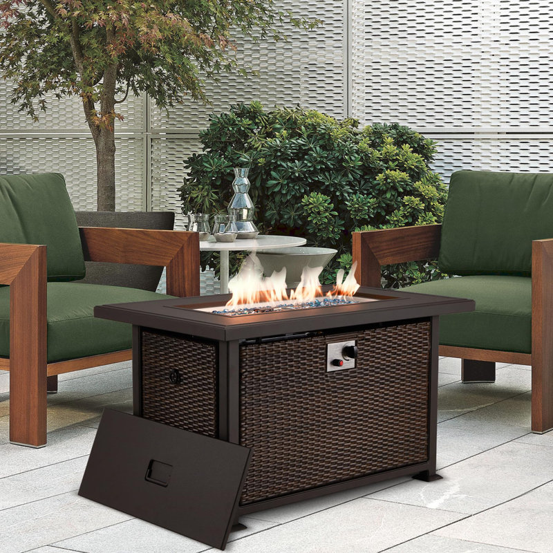 Table de foyer d'extérieur au gaz propane, Noir, noir, noir, noir, H 24,8 po x l 43,7 po x P 27,56 po