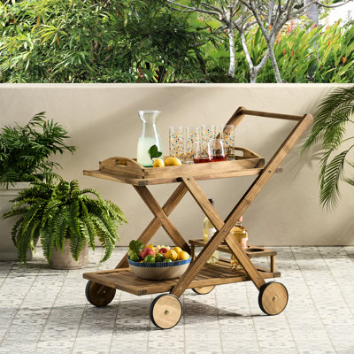 Chariot-bar mobile - 49 po de profondeur, bois, espace supplémentaire avec roues de 23,59 po de largeur, couleur naturelle, rangement
