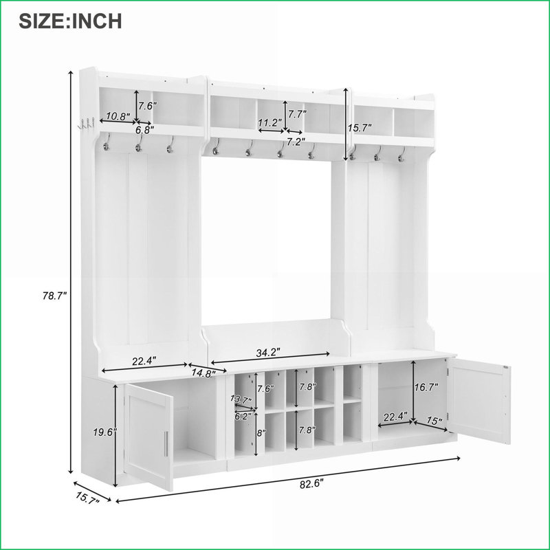 Hall d'entrée, rangement pour vestibule moderne 4 en 1 avec portemanteau, banc et amp; Casiers à chaussures, blanc | Blanc | Panneau de particules