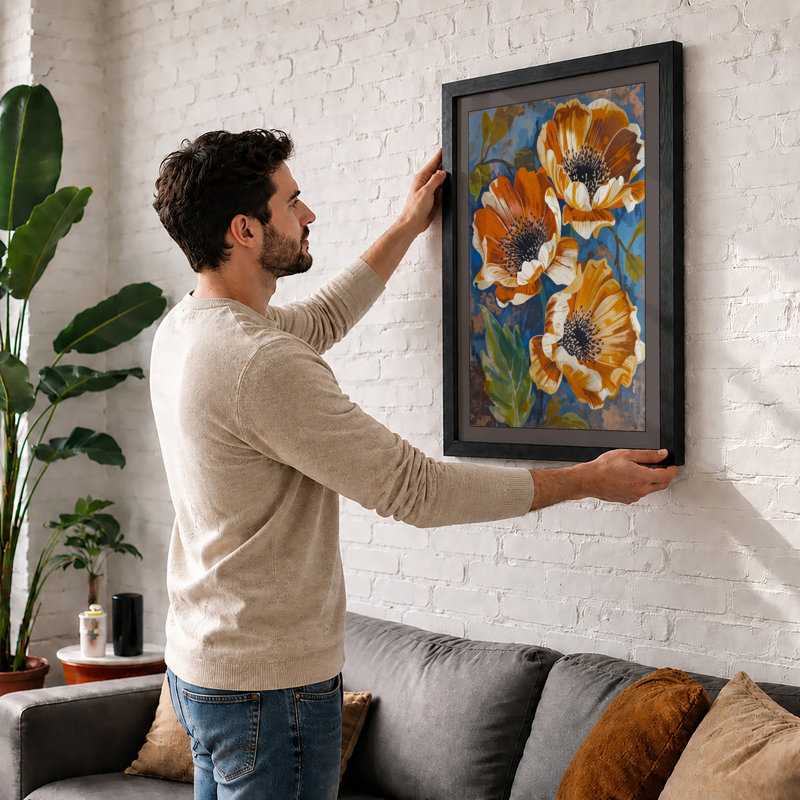 Anemone Study Botanical - Framed Print, A3 - 42.0 x 29.7 cm, Walnut